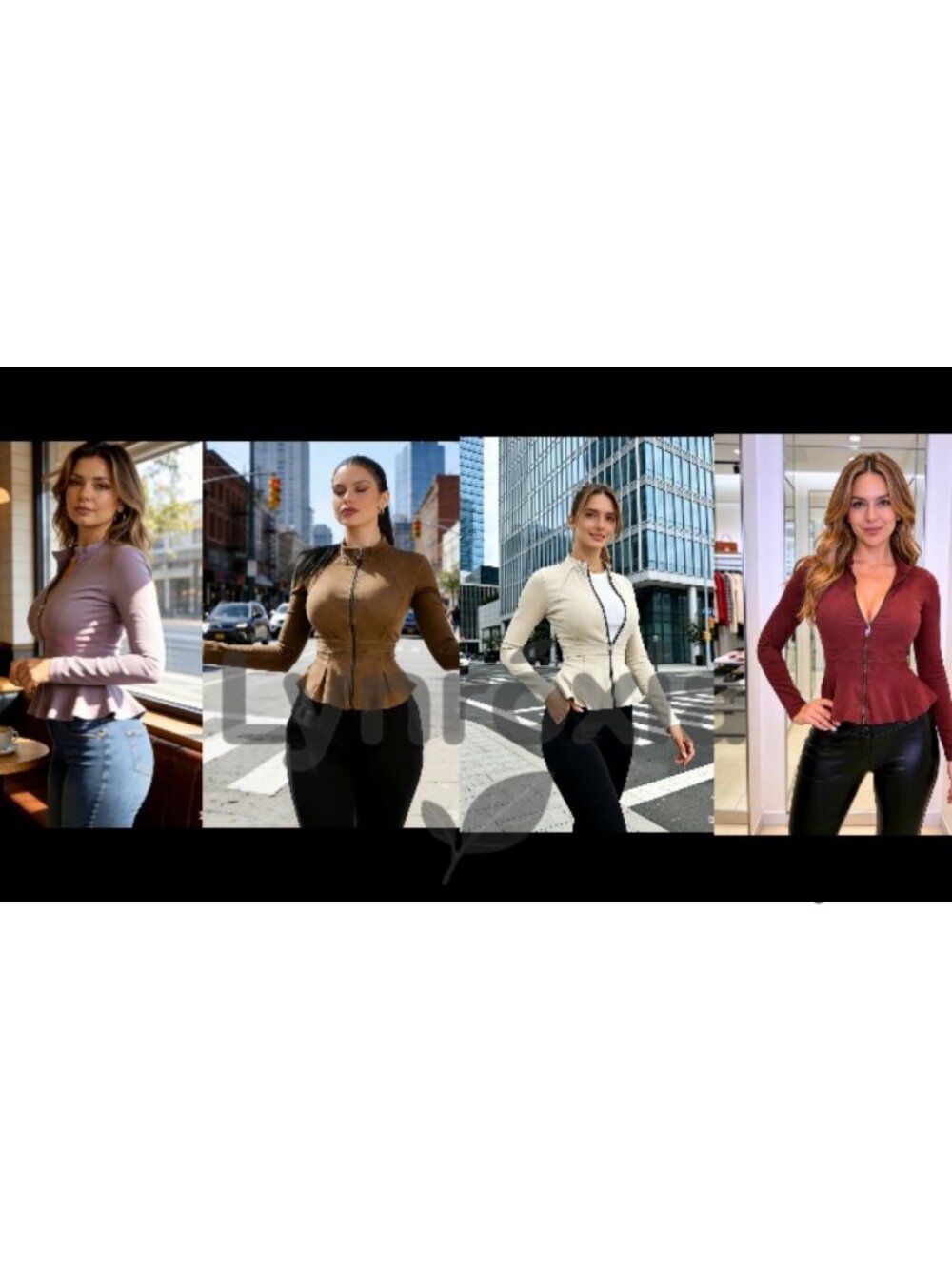 High Stretch Denim Peplum Jacket Lightweight Long Sleeve Zip Front Blazer Coats - Picture 4 of 6